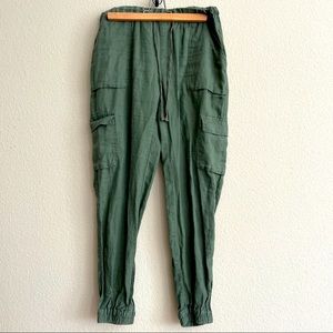 Artisan Ny 100% linen army green drawstring cargo joggers